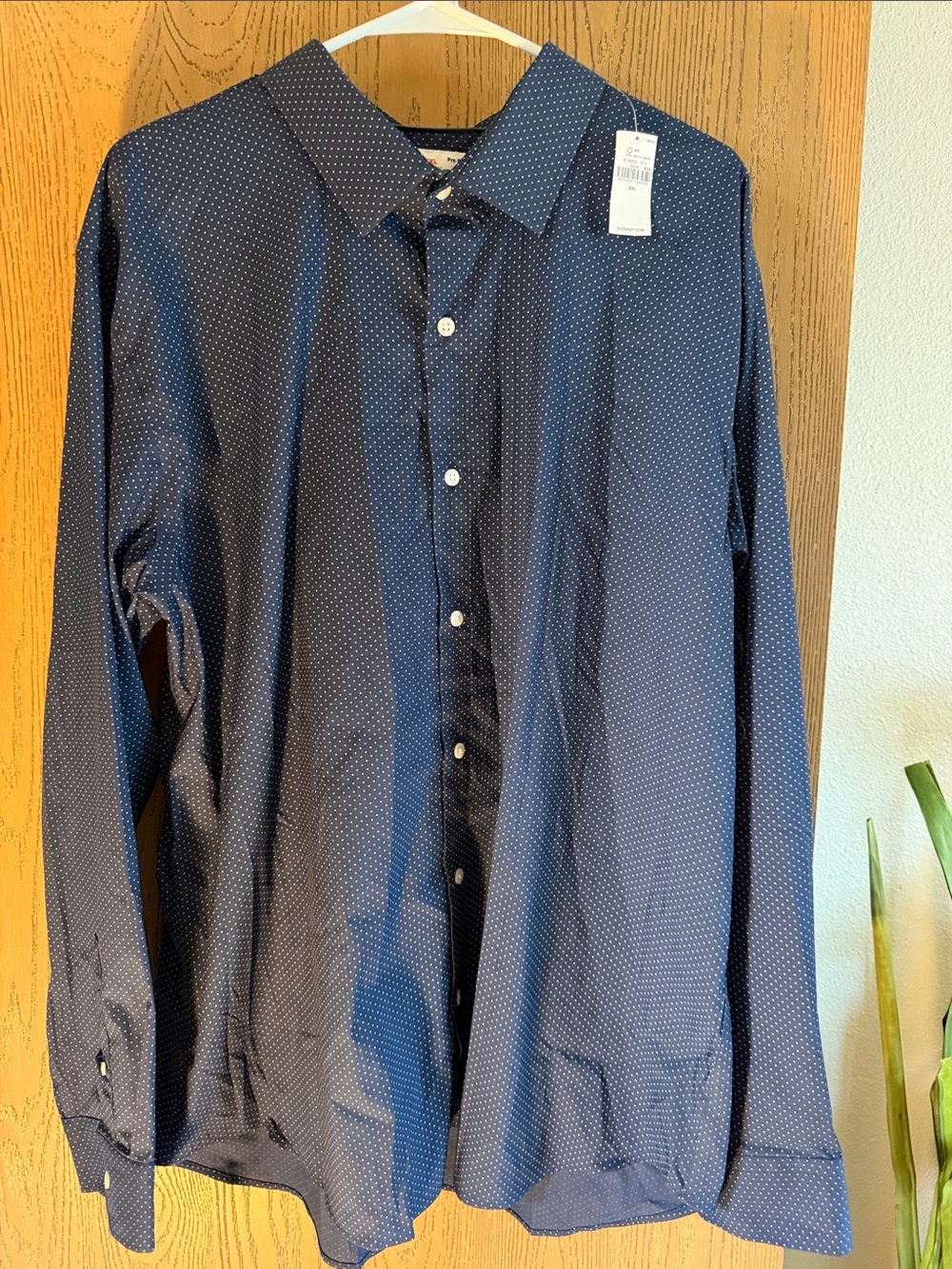 Old Navy Mens XXL Slim Fit Long Sleeve Button Up Shirt Blue White Dot NWT